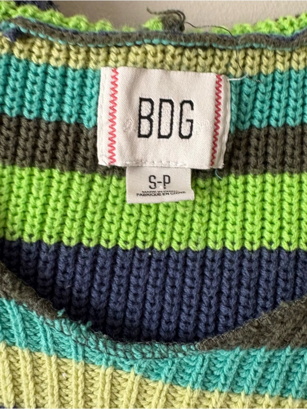 BDG Striped Knit Hooded Tank - Lime, Teal & Navy - Picture 2 of 3